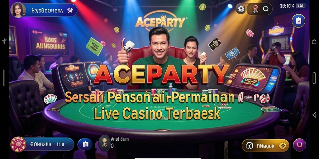 Screenshot gameplay ACEPARTY dengan dealer langsung dan permainan kasino yang seru.