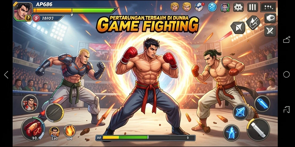 Tampilan gameplay AP686 yang intens dalam pertarungan Fighting.
