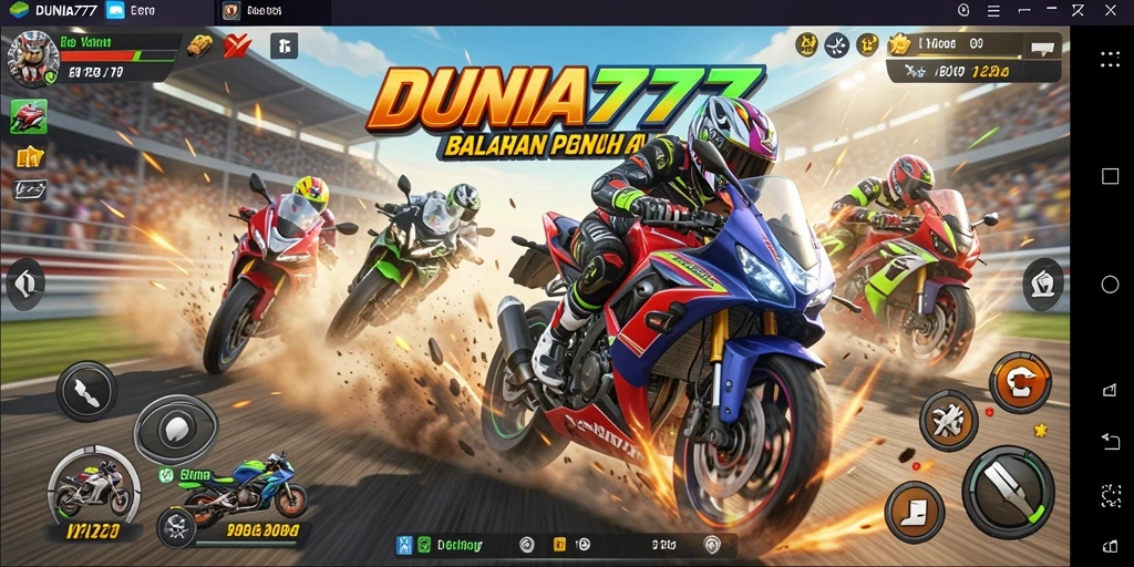 Screenshot gameplay DUNIA777 yang menampilkan aksi balapan motor.