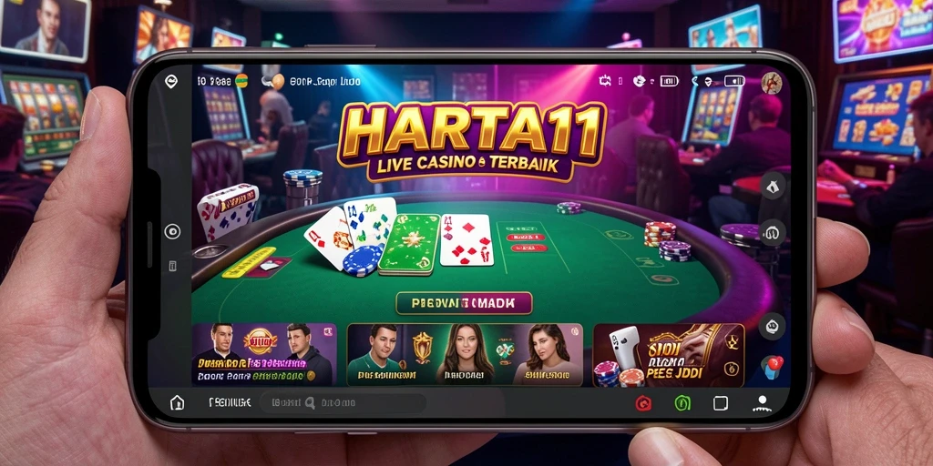 Screenshot HARTA11 menampilkan dealer langsung yang berinteraksi dengan pemain dalam permainan Live Casino.