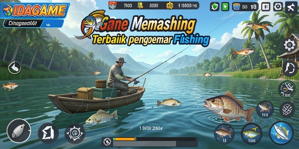 Tampilan gameplay IDAGAME yang menarik saat memancing ikan.