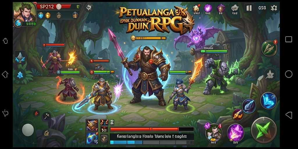 Screenshot utama SP212 menampilkan aksi pertempuran yang mendebarkan dalam RPG.