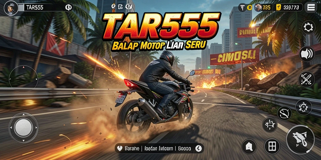 Screenshot TAR555 menampilkan aksi balapan motor yang seru dan mendebarkan.